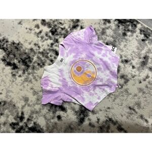 SO Purple Tie Dye Yin Yang Crop Top Back Cutout Short Sleeve NWT Large‎ Women's